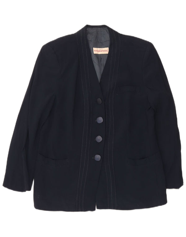 ROCCOBAROCCO Womens 4 Button Blazer Jacket UK 14 Medium Navy Blue