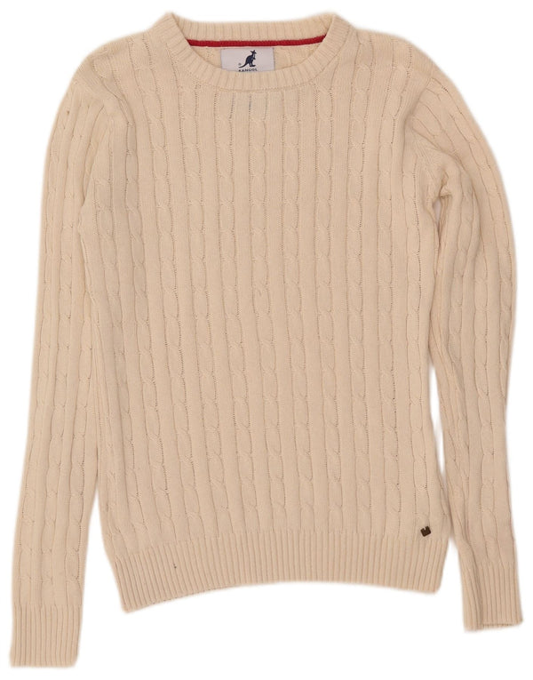 KANGOL Womens Crew Neck Jumper Sweater UK 12 Medium Beige Cotton