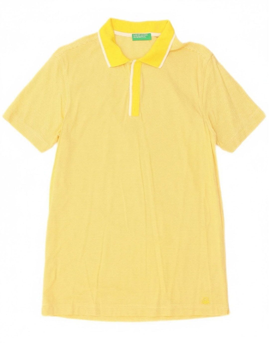 BENETTON Mens Polo Shirt Small Yellow Striped Cotton
