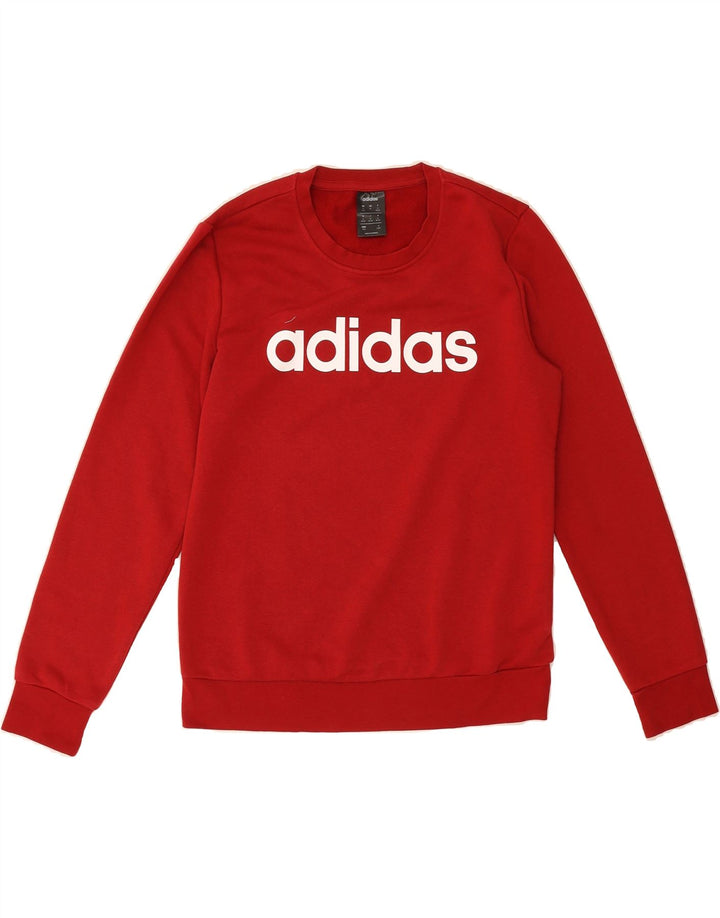 ADIDAS Womens Graphic Sweatshirt Jumper UK 12/14 Medium Red Cotton Vintage Adidas and Second-Hand Adidas from Messina Hembry 