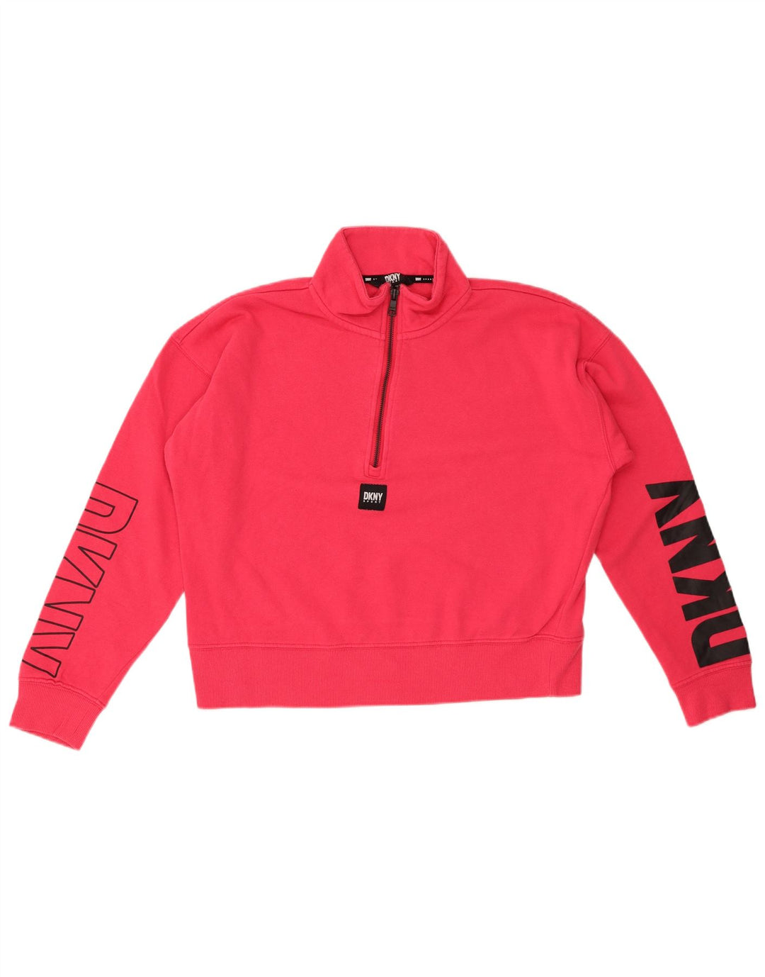 DKNY Felpa da donna oversize con collo con zip grafica Maglione UK 10 Small Rosa