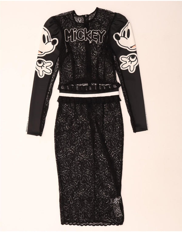 Sugarbird Abito aderente grafico da donna con topolino UK 8 Piccolo floreale nero