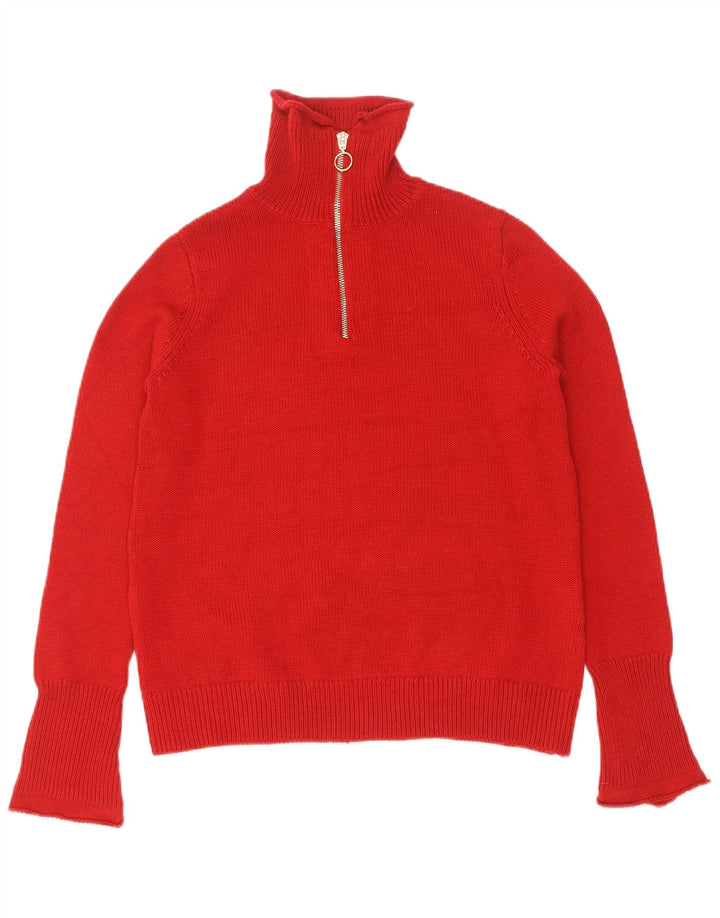 Maglione Zara da donna con collo e zip UK 14 grande poliestere rosso