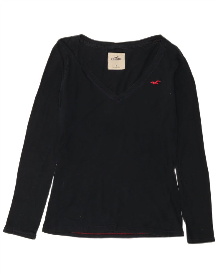 Top HOLLISTER da donna a maniche lunghe UK 12 medio cotone nero