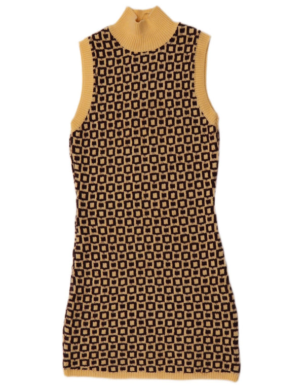 Abito maglione senza maniche da donna Zara UK 12 Acrilico geometrico giallo medio