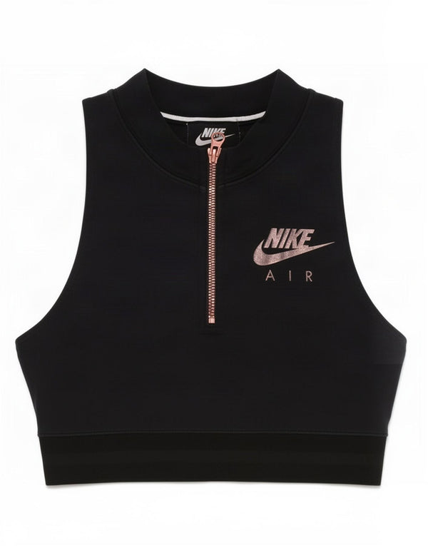 Canotta grafica Nike da donna con collo corto e zip UK 6 XS cotone nero