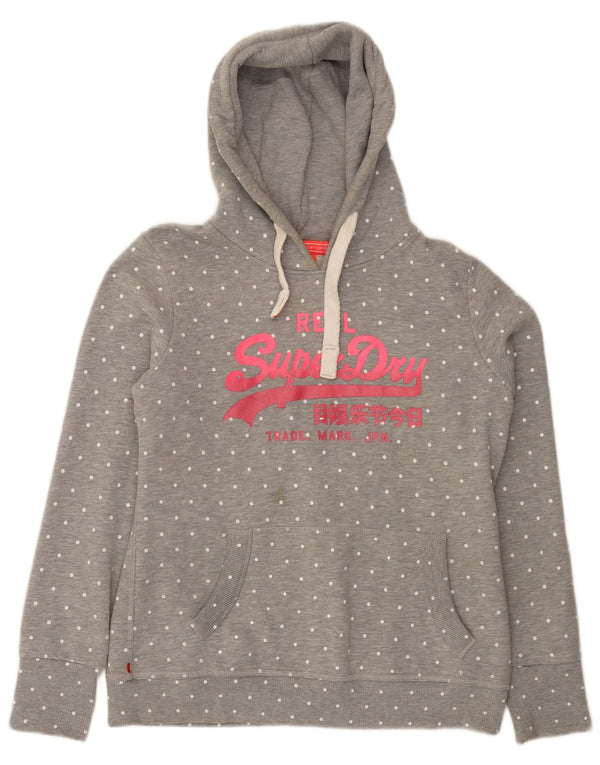 Felpa con cappuccio grafica da donna Superdry UK 18 XL cotone grigio a pois