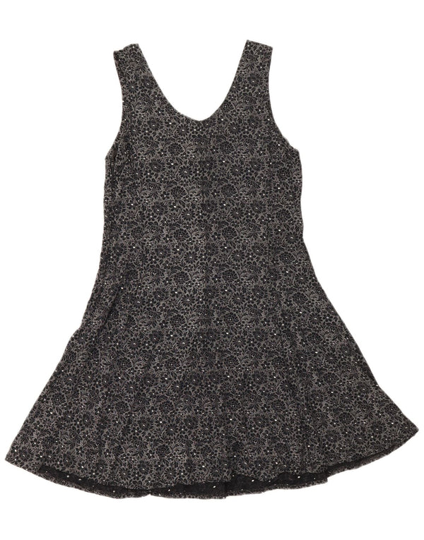 Abito vintage da donna senza maniche a trapezio EU 36 piccolo floreale nero