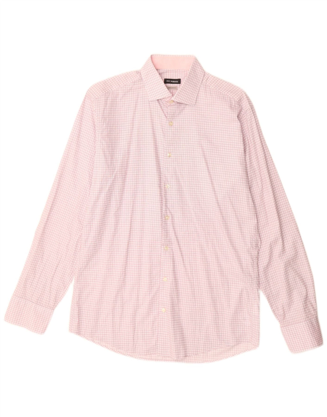 Camicia da uomo dalla vestibilità regolare Roy Robson taglia 39 15 1/2 cotone a quadri rosa medio
