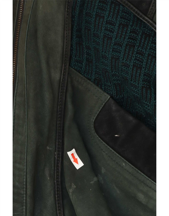 Giacca in pelle vintage da uomo EU 52 XL color block verde
