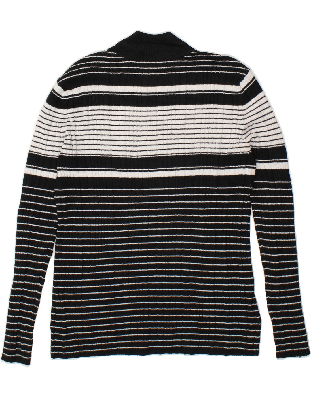 MOSSIMO Womens Turtle Neck Jumper Sweater UK 18 XL Black Striped Nylon Vintage Mossimo and Second-Hand Mossimo from Messina Hembry 