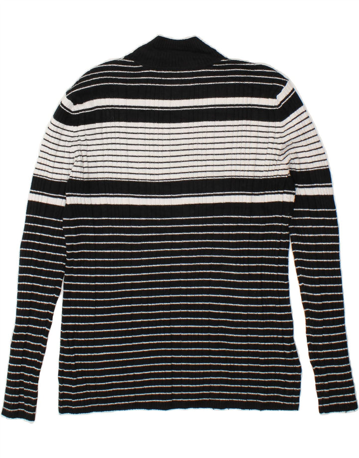 MOSSIMO Womens Turtle Neck Jumper Sweater UK 18 XL Black Striped Nylon Vintage Mossimo and Second-Hand Mossimo from Messina Hembry 