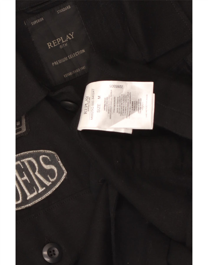 Camicia grafica da uomo Replay in cotone nero medio