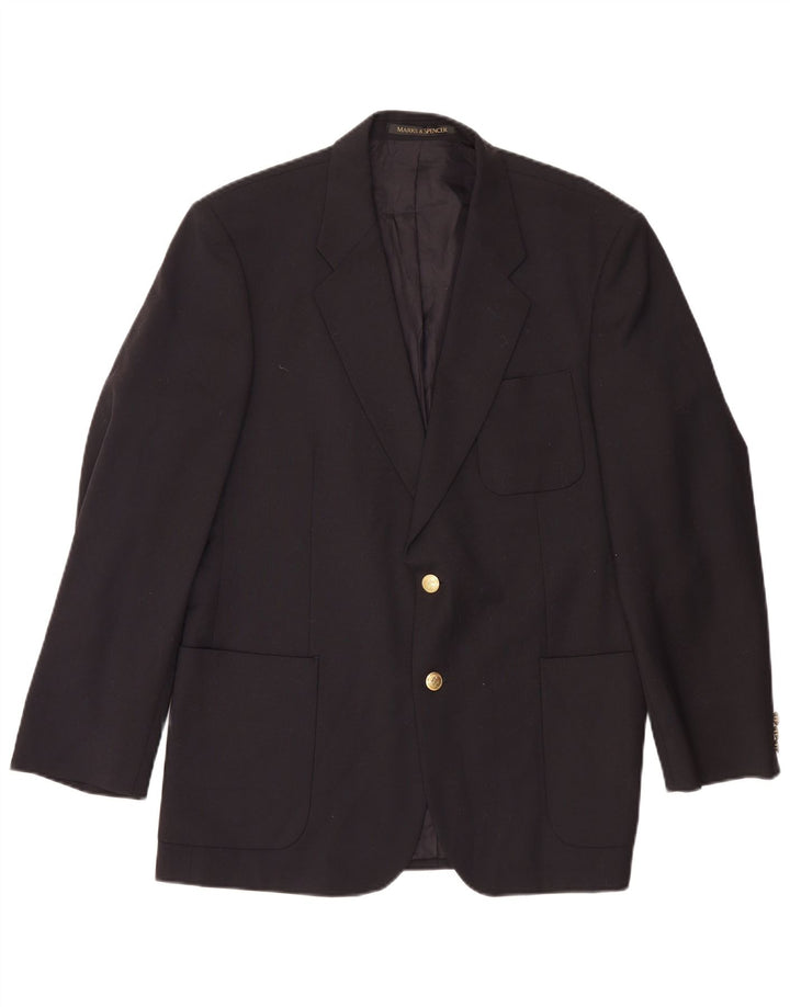 Giacca blazer a 2 bottoni da uomo Marks & Spencer UK 42 grande poliestere blu navy