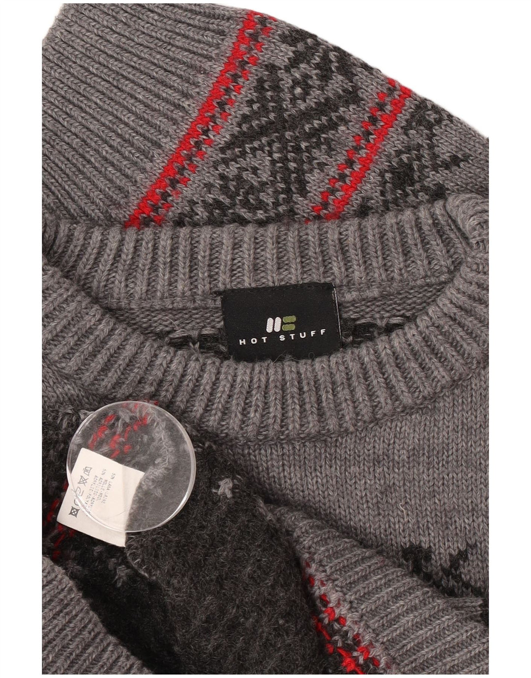 Hot Stuff Maglione girocollo da uomo maglione grande lana Fair Isle grigia