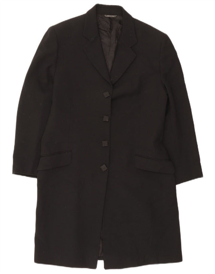 Giacca blazer vintage da donna lunga a 4 bottoni UK 14 media nera