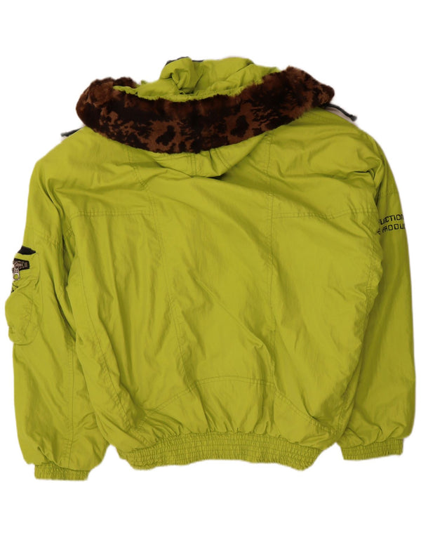 Giacca da sci oversize con cappuccio da donna vintage UK 10 piccola verde in poliammide