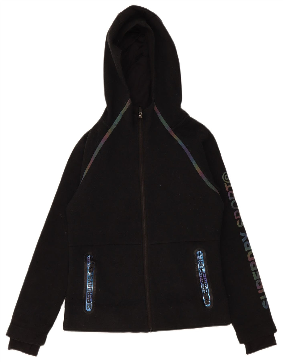 Felpa con cappuccio e zip grafica da donna Superdry UK 10 Small Poliestere nero