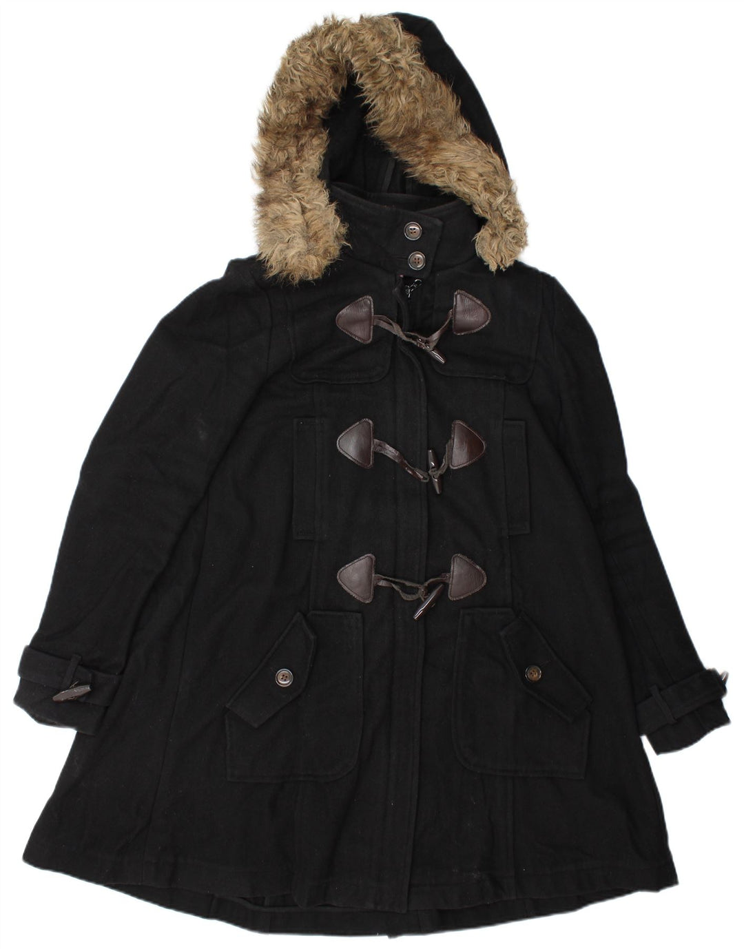 Montgomery con cappuccio da donna vintage UK 10 piccolo in lana nera
