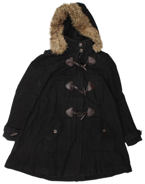 Montgomery con cappuccio da donna vintage UK 10 piccolo in lana nera