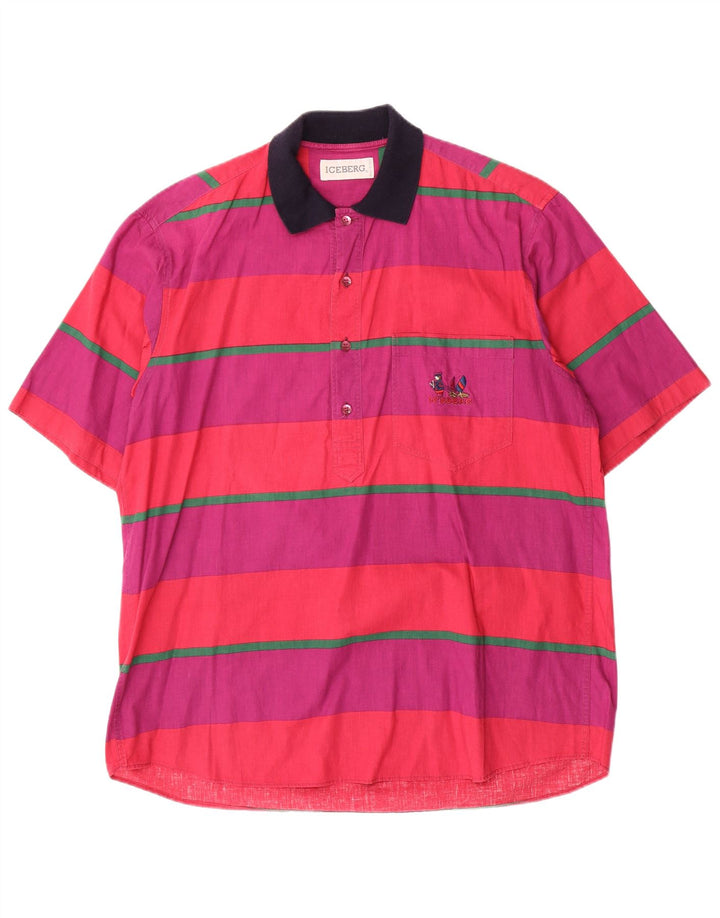 Camicia pullover a maniche corte da uomo ICEBERG grande cotone a righe viola
