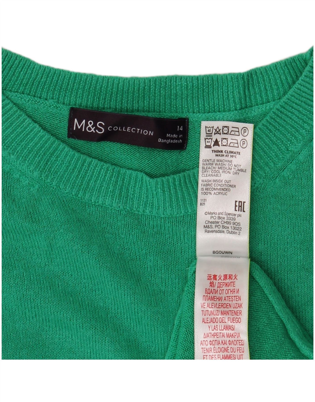 Maglione maglione girocollo da donna Marks & Spencer UK 14 Acrilico verde medio