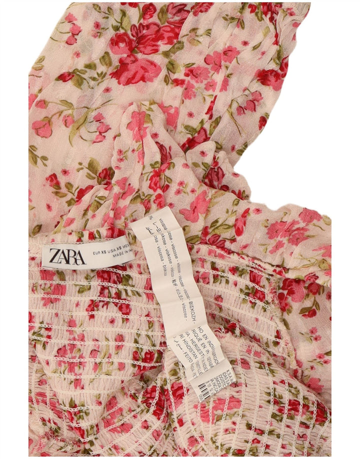 Top corto da donna con spalle scoperte ZARA UK 4 XS viscosa floreale rosa