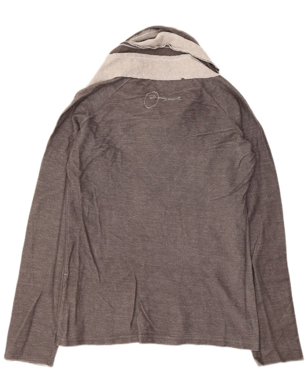 Desigual Donna Top Manica Lunga UK 14 Large Grigio Colourblock Cotone