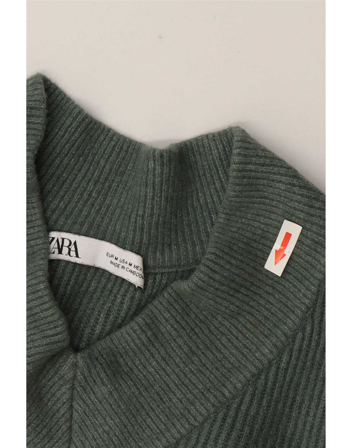 Maglione oversize con scollo a V da donna Zara UK 14 Acrilico verde medio