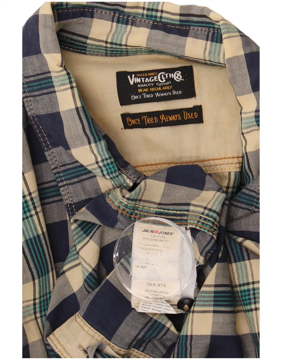 JACK & JONES Camicia da uomo in flanella di cotone a quadri blu navy medio