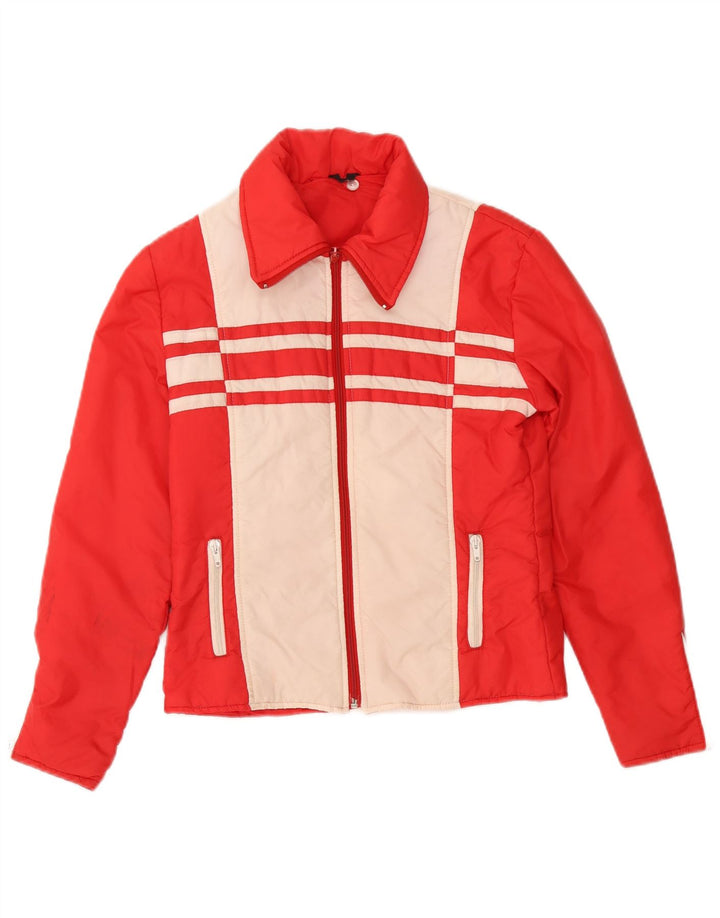 Giacca imbottita vintage da donna UK 10 Small Red Colourblock