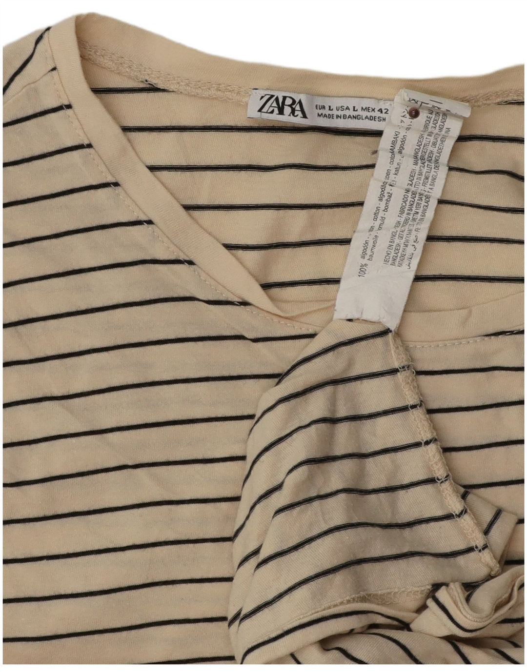 T-shirt Zara da uomo Top grande in cotone a righe beige