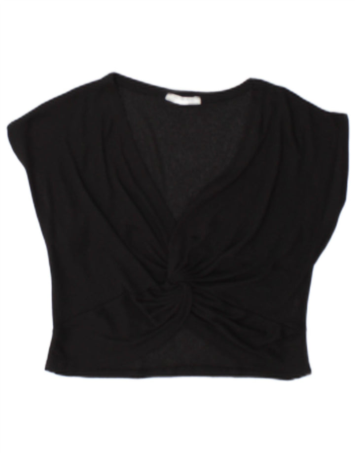 Top corto da donna Zara in camicetta UK 10 piccolo poliestere nero