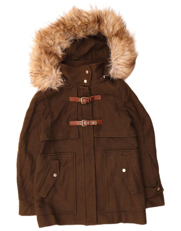 Giacca a vento con cappuccio da donna Zara UK 14 lana kaki media