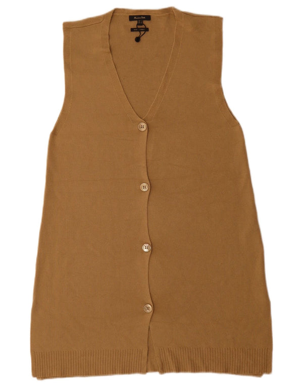 Massimo Dutti Maglione cardigan senza maniche lungo da donna UK 10 piccolo Beige