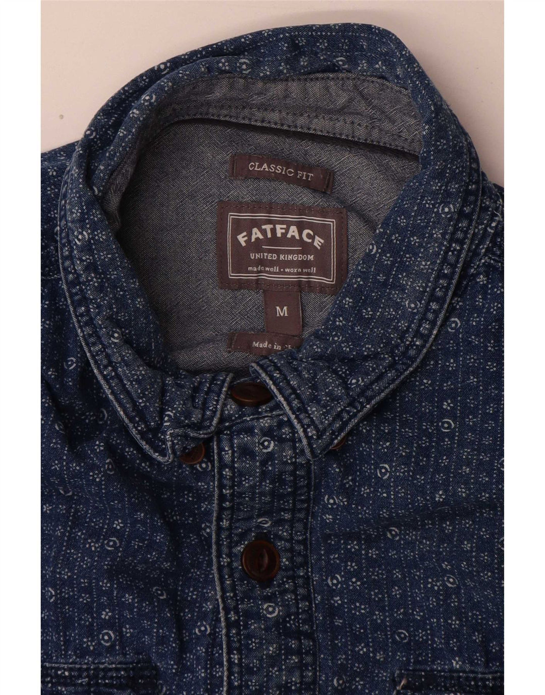 Camicia in denim dal taglio classico da uomo Fat Face, cotone floreale blu medio