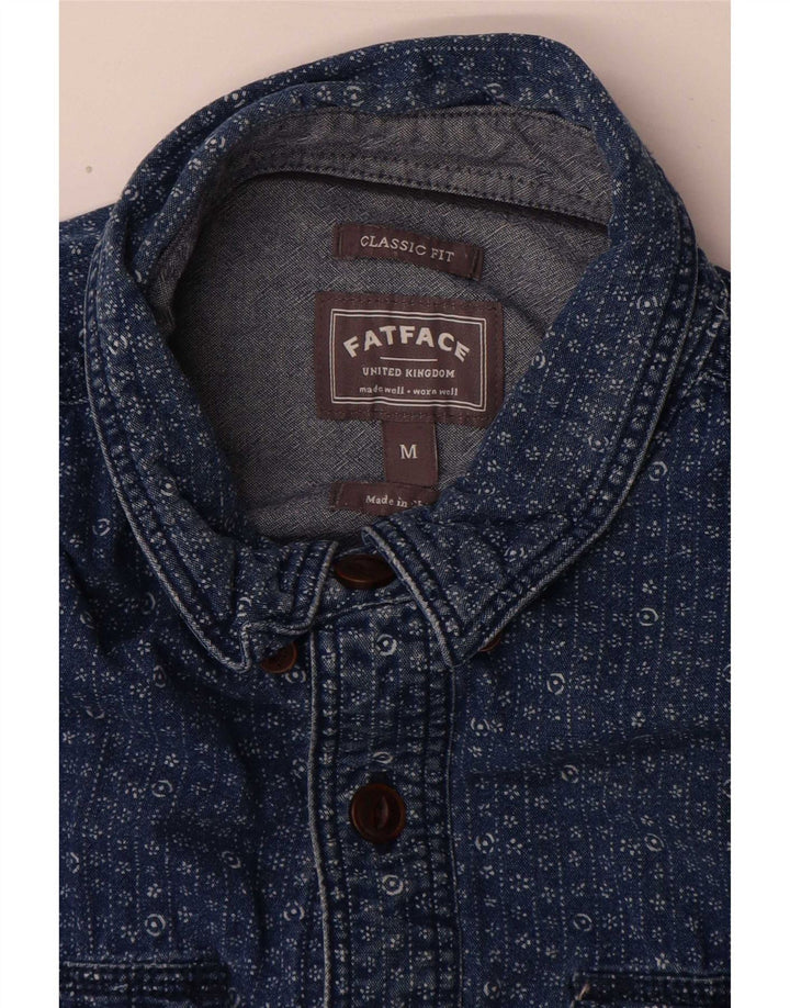 Camicia in denim dal taglio classico da uomo Fat Face, cotone floreale blu medio