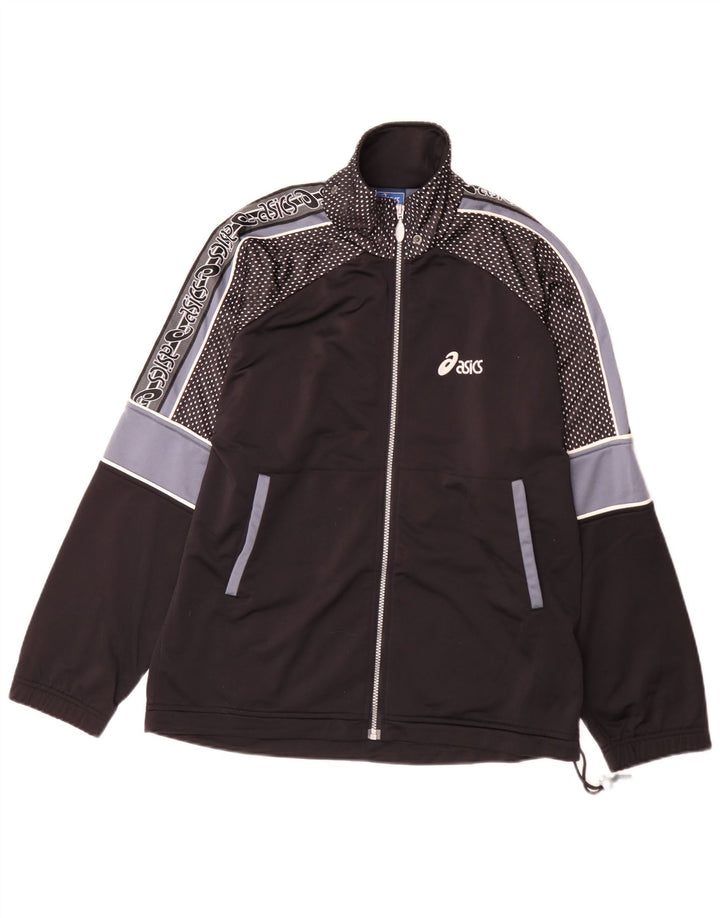 Giacca sportiva da uomo con grafica Asics, giacca in poliestere color block medio nero