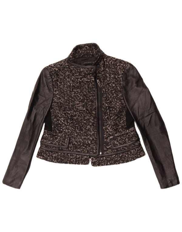 Giacca blazer con zip intera da donna Zara UK 14 grande in lana nera