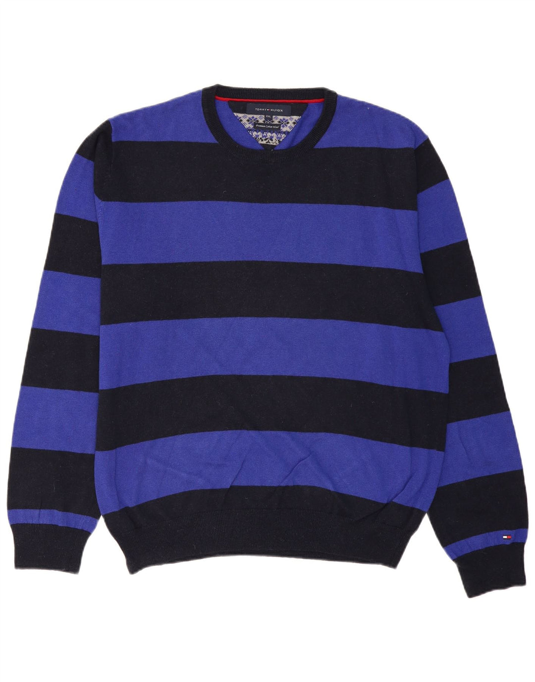 TOMMY HILFIGER Maglione maglione girocollo da uomo 2XL cotone a righe nere