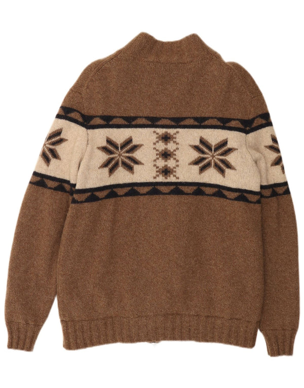 Tom Rusborg Uomo Cardigan Sherpa Maglione Grande Lana Colorblock Marrone