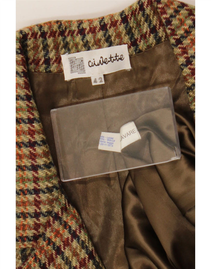 Giacca blazer vintage da donna a 1 bottone IT 42 in lana pied de poule marrone medio