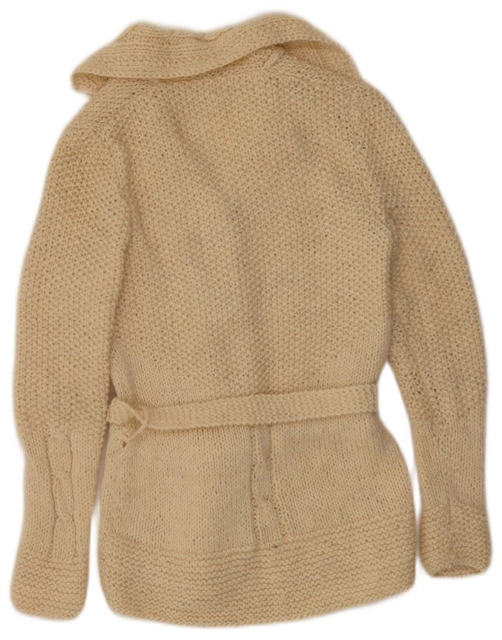 Maglione cardigan da donna vintage UK 12 medio bianco sporco