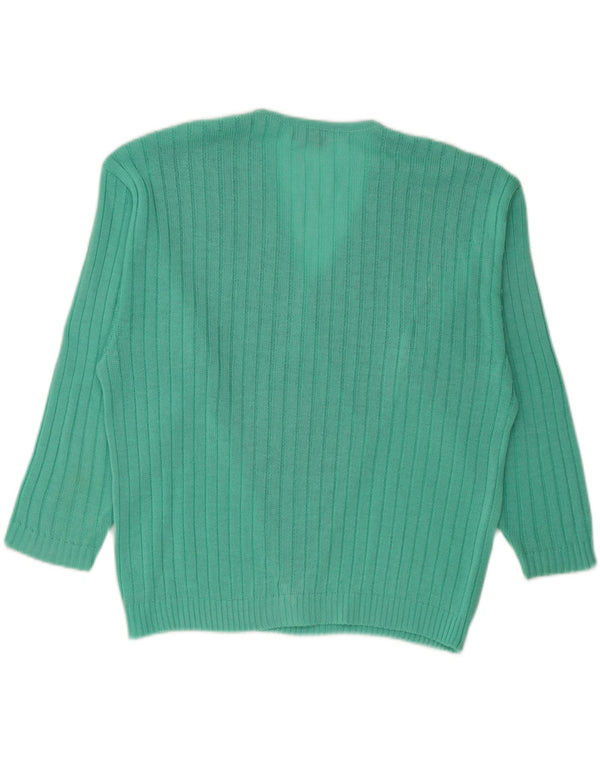 Maglione maglione vintage da donna con scollo a V UK 16 Grande acrilico geometrico verde