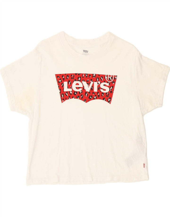 LEVI'S Womens Graphic T-Shirt Top UK 10 Small White Cotton Vintage Levi's and Second-Hand Levi's from Messina Hembry 