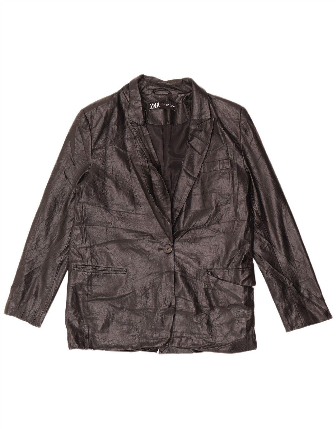 Giacca blazer da donna in ecopelle a 1 bottone Zara UK 14 media nera