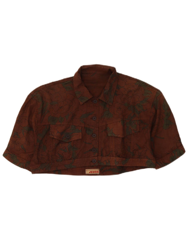 Giacca Bolero vintage da donna vestibilità ampia UK 14 marrone medio floreale