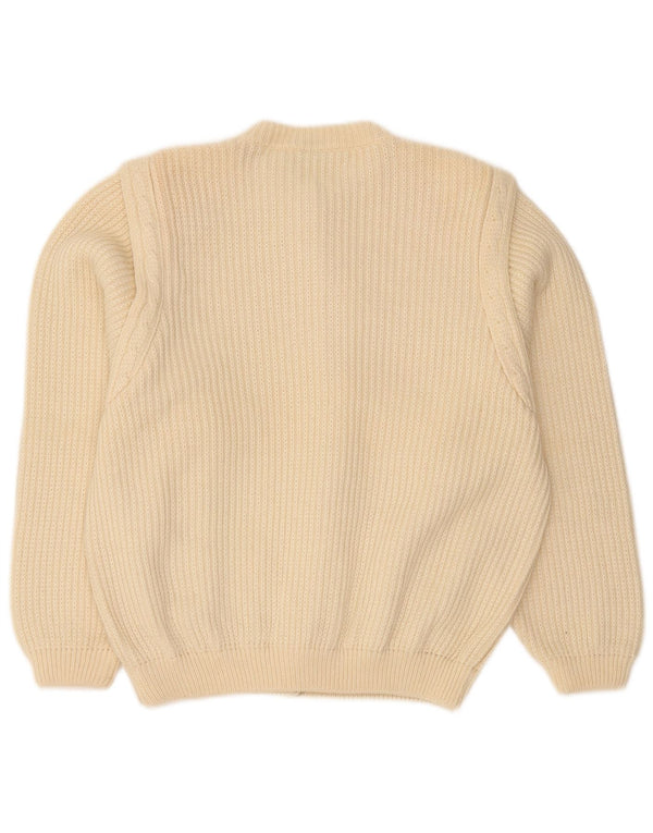 Maglione cardigan da donna Donatella UK 16 grande lana vergine beige