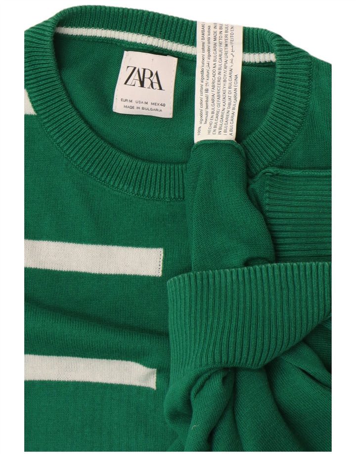 Maglione maglione girocollo da uomo Zara in cotone a righe verde medio
