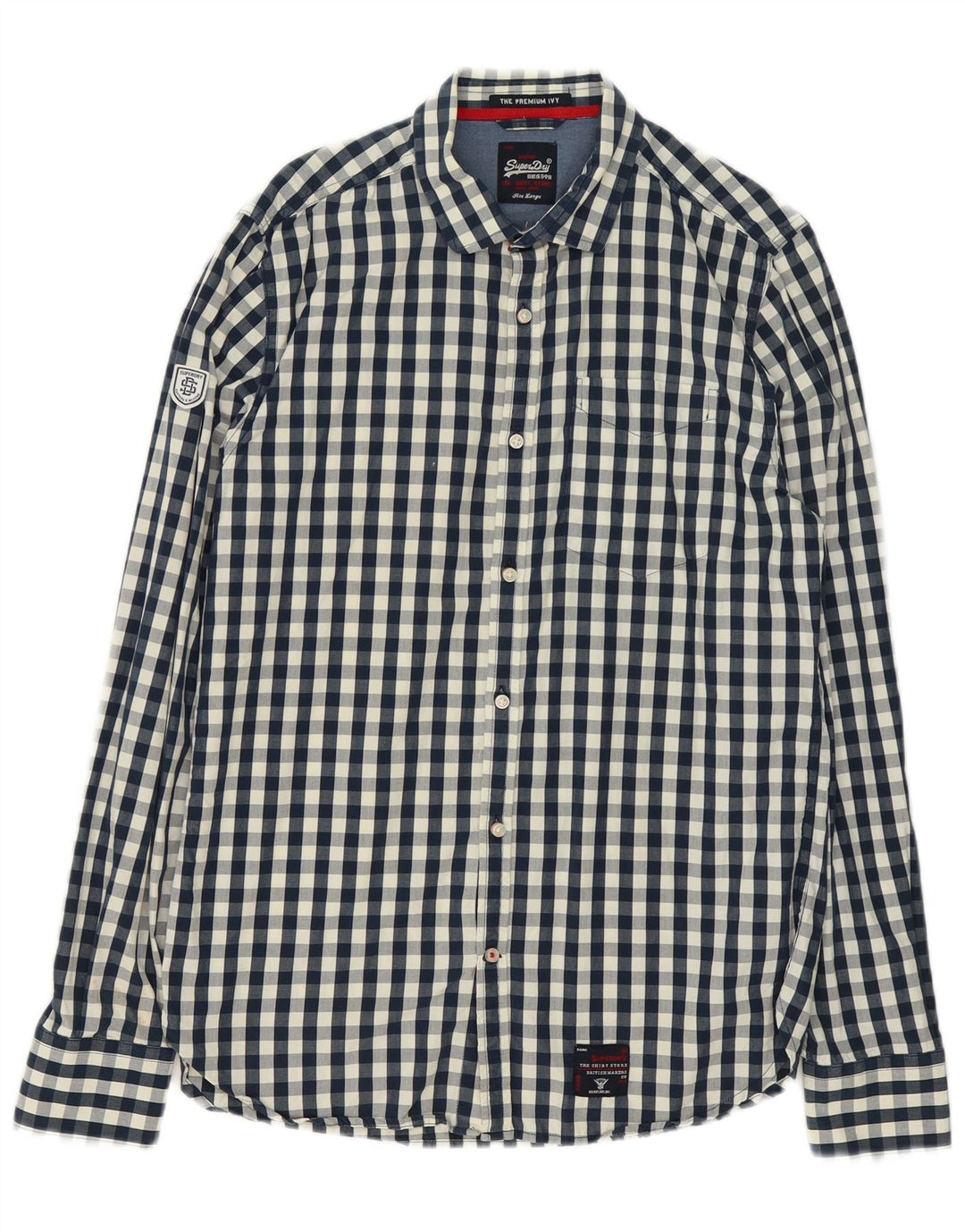 Camicia da uomo Superdry Large in cotone a quadretti blu navy